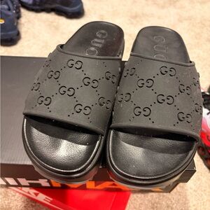 Gucci-ish Black Logo Slide Sandals